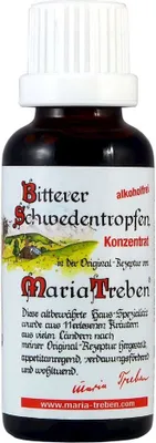 A bottle of Maria Treben Bitterer Schwedentropfen Konzentrat.