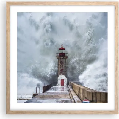 Produktbild von Gerahmtes Poster - Rahmen in heller Eiche - Laterne Meer Sturm - 50x50 cm - Wand Bild - Wanddeko - Wandbilder - Kunstposter - Wandposter - Bilderrahmen - Bilder - Kunstdruck - P2NAC50x50-5003