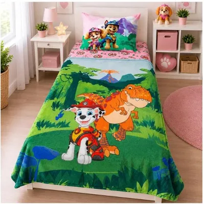 Immagine prodotto di Coperta per bambini Paw Patrol, modello Marshall e dinosauro, dimensioni 130x170 cm