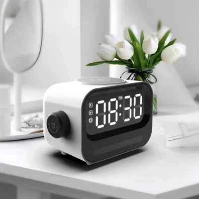 Produktbild von Bluetooth Wecker-Lautsprecher - Tragbarer Lautsprecher - 15 W kabelloses Laden - Nachtlicht - Stimmungslicht - Batteriebetrieb - USB - App-Steuerung - Weiß
