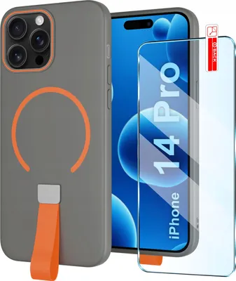 Immagine prodotto di Etui z Paskiem na palec Matowe SZARE do iPhone 14 Pro |do MagSafe +Szkło