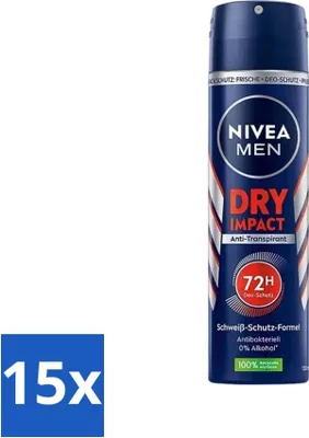 Obrázek produktu pro Nivea Men Deodorant ve spreji - Dry Impact - 48hodinová účinnost - 150 ml - hodnotné balení - 15 kusů