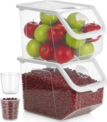 Obrázok produktu pre Vilde | Dóza na potraviny - 2 kusy - Dóza na skladovanie ovocia a zeleniny - s vekom - priehľadná a biela - 12 litrov