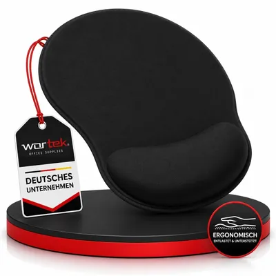 Produktbild von wortek Mauspad mit Gelkissen aus Memoryschaum - 23x26cm - Ergonomisches Mousepad mit Handauflage - vernähte Kanten - Maus Pad mit Handballenauflage für schonende Haltung - Schwarz