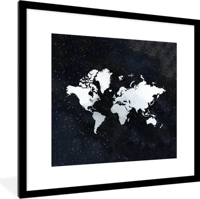 Produktbild von MuchoWow® MuchoWow® Gerahmtes Poster Weltkarte - Sternenhimmel - Weiß 40x40 cm - Poster mit zchwarzem Bilderrahmen - Poster - Plakat im Rahmen