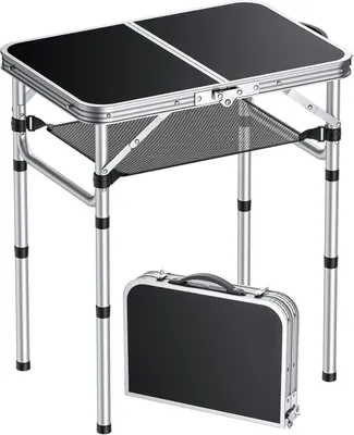 Produktbild von Campingtisch – Klappbarer Campingtisch mit verstellbarer Höhe und Aufbewarnetz – Silber