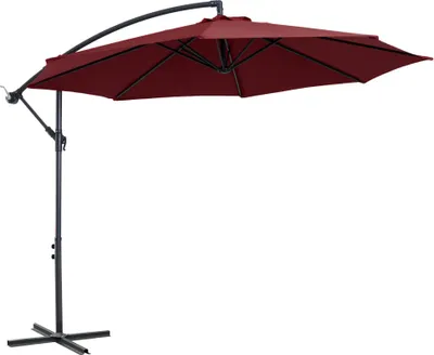 Image de Parasol déporté - Ø 295 cm - Inclinable - Pied en croix inclus - Pour jardin et terrasse - Rouge bordeaux