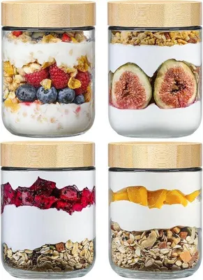 Produktbild von Glasbehälter mit Bambusdeckel, großes Glasgefäß, Gewürzglas, Joghurtflasche, Haferbecher