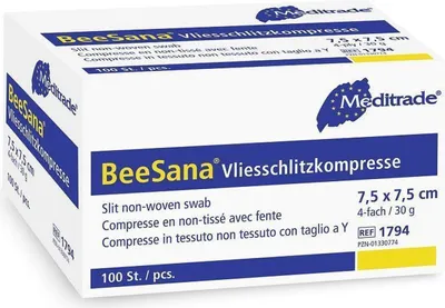 Produktbild von 1000 BeeSana Vliesschlitzkompressen - unsteril - 4-fach - 30 g - 10 x 10 cm