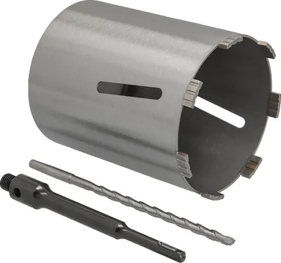 Produktbild von Diamantbohrkrone Ø 152 mm Nutzlänge 180 mm mit SDS+-Aufnahme 200 mm und Zentrierbohrer 240 mm Segmenthöhe 10 mm Diamant Bohrkrone Trockenbohrkrone Kernbohrer Betonbohrkrone Kernbohrkrone BTEC