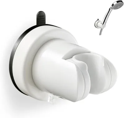 Imagen del producto de Soporte para cabezal de ducha con ventosa, ajustable, universal, de color blanco, para usar en la ducha