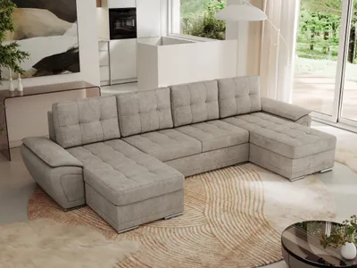 Produktbild von MKS MEBLE Sofa mit Schlaffunktion - Wohnlandschaft u form - Ecksofa mit Schlaffunktion und Bettkasten - Schlafsofa - Couch - Schlafsofa mit Bettkasten - Umbria U - Beige Stukture