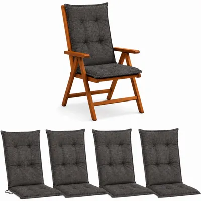 Produktbild von BURI 4x Hochlehner Auflage 120x50x5,5 cm - wetterfeste Gartenstuhlauflage mit Schaumkern & Vollvlies, Halteband & Bindebänder, bequemes Stuhlpolster für Balkon, Terrasse & Garten (Anthrazit/Grau)