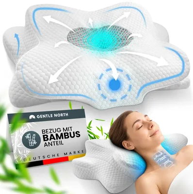 Produktbild von Orthopädisches Nackenstützkissen bei Nackenschmerzen aus hochwertigem Memory Foam - Ergonomisches Nackenkissen - Kopfkissen für Seiten-, Rücken- & Bau