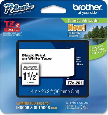 Produktbild von Brother TZE261G, Schwarz auf weiss, TZe, Brother, PTH100, PTD210, PTD400, PTD600, PT9800PCN, 3,6 cm, 8 m