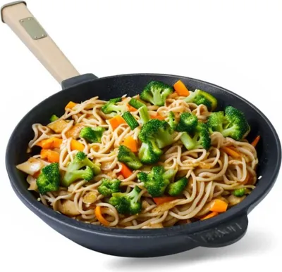 Produktbild von Gusseisen Wok Pfanne 24 cm BRIZOLL Wokpfanne 2,2 L für Gasgrill, Herd, Ofen, Lagerfeuer Asia Gusseisenpfanne Induktionsgeeignet Cast Iron