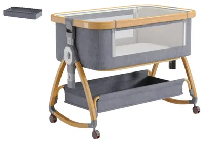 Productafbeelding van Babybed, met verstelbare hoogte, draagbaar en opvouwbaar, in de kleur goudgrijs