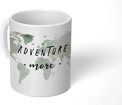 Produktbild von MuchoWow® Tasse Kaffeetasse Kaffeebecher 350 ml Weltkarte - Grau - Zitat Teetasse - Fototasse - Becher - Keramikbecher - Teebecher - Kaffeetasse - Bürotasse
