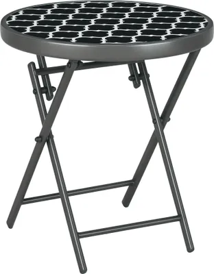 Zdjęcie produktu dla Outsunny składany stolik boczny, stolik składany ze szkła, mały stolik kempingowy, okrągły stolik do sofy, stolik balkonowy na balkon, taras, do salonu, biura, 45 x 45 x 50 cm, czarny