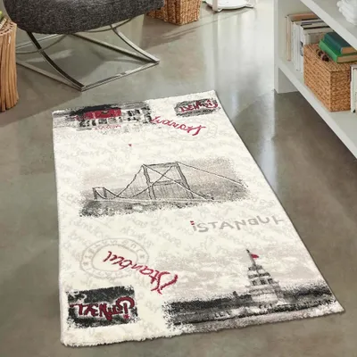 Zdjęcie produktu dla Dywan designerski Istanbul Patchwork szary kremowy czerwony czarny nowoczesny rozmiar - 60 x 110 cm