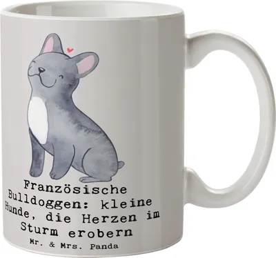 Produktbild von Mr. & Mrs. Panda Trinkbecher Französische Bulldogge - Grau Pastell - Geschenk, Kaffeebecher, Pott, Hunderassen, Bulldoggen, Herz, Tasse, milchkaffeetasse, Hunderasse