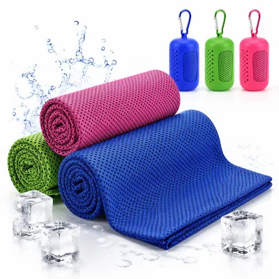 Produktbild von 3er Set Sporthandtuch Cooling Towel,100 x 30 cm,sofort kühlend & schnelltrocknend,Kühlhandtuch für Fitness,Yoga, Laufen, Outdoor(Königsblau,Grün,Rosa)