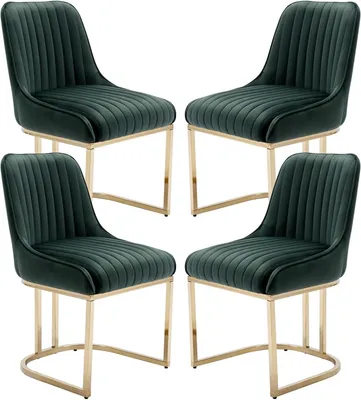 Immagine prodotto di Poltrone in velluto - Sedie da pranzo - Sedie da ufficio - Poltrone da soggiorno - Senza braccioli - Set di 4, colore verde