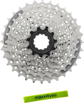 Image de Cassette Shimano CS-HG201-9 Hyperglide 9 vitesses 11-32 dents, bande réfléchissante maxxi4you incluse
