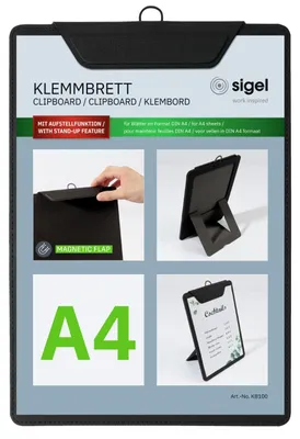 Image de sigel KB100 sigel Planche à pince pour menus, DIN A4, noir