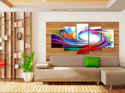 Produktbild von Akustikbild Abstrakt 200x100 cm Bilder Akustikschaum Hochleistungsschallabsorber Schallschutz Leinwand 5 tlg Wandbild Raumakustik Schalldämmung 020101-234