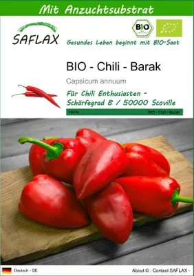 Produktbild von SAFLAX - BIO - Chili - Barak - Capsicum annuum - 15 Samen - Mit keimfreiem Anzuchtsubstrat