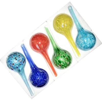 Produktbild von Packung mit farbigen Bewässerungskugeln, Blumenbewässerung durch Glas, Bewässerungsarme, Bewässerungskugeln, kleine automatische Bewässerung, Blumentopf, Durchmesser 6 cm, H 15 cm, für Topfpflanzen (hellblau, blau, grün, rot)