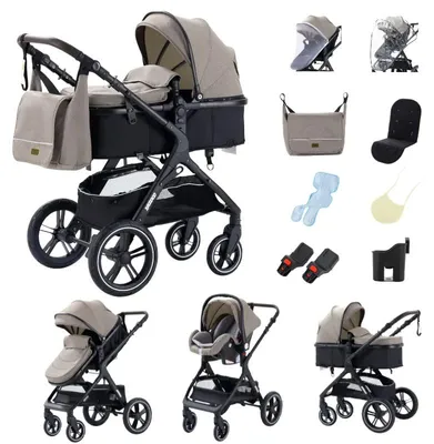 Produktbild von Babywagen Set, Stoßdämpfende Räder, Großer Stauraumkorb, HX1 KHAKI