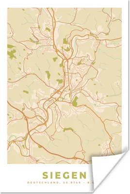 Produktbild von MuchoWow® Poster Stadtplan - Siegen - Vintage - Karte 80x120 cm - Papierdruck