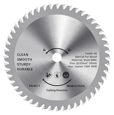 Image de Lame de scie circulaire de 115 mm, en carbure de tungstène (TCT), pour découpe du bois. Alliage d'acier, 48 dents, idéale pour la finition et la découpe précise du bois. Coupe lisse. Diamètre de l'alésage : 32 mm (1-1/4 pouce)