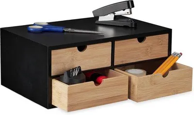 Productafbeelding van Famanu bureauorganizer met 4 lades – bamboe & MDF – bureauopslag – 13,5x33x21 cm (naturel)