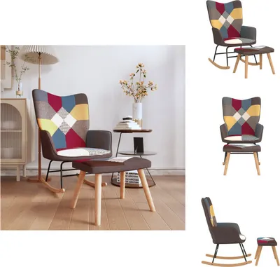 Zdjęcie produktu dla vidaXL Fotel bujany ze stołkiem Tkanina patchwork - Fotele bujane