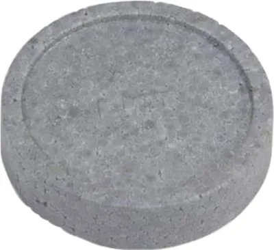 A single gray, round object with a raised circular edge on its top surface, isolated on a white background.