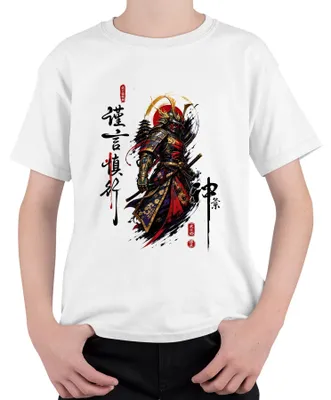 Obrázok produktu pre Samuraj, bojovník, katana, Bushido, Japonsko, brnenie, pagóda, Y2K, ronin, detské tričko, biela, veľkosť 140