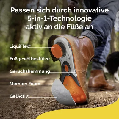 Immagine prodotto di Scholl LiquiFlex solette comfort Extra Support, maggiore ammortizzazione grazie alla schiuma a memoria di forma e all'arco plantare, 1 x 2 pezzi, Taglia:L (41 - 46.5)
