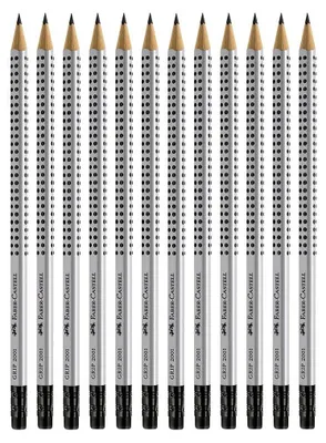 Zdjęcie produktu dla Ołówki FABER-CASTELL GRIP 2001 HB srebrne z gumką, 12 szt.