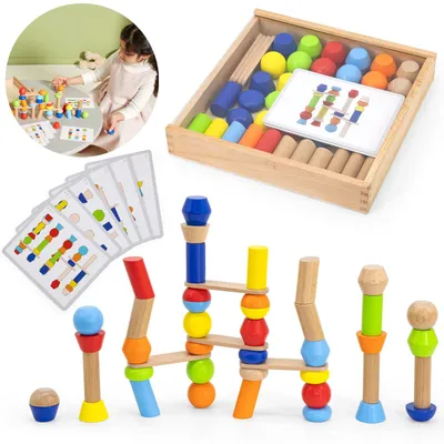 Image de Viga Puzzle de blocs géométriques en bois 52 pièces.
