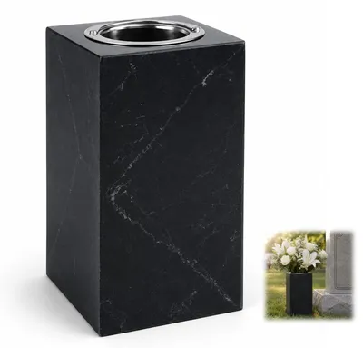 Grabvase Cube aus Granit mit Edelstahl-Einsatz