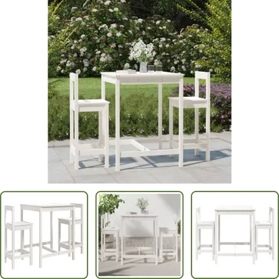 Produktbild von The Living Store 3-tlg. Gartenbar-Set Weiß Massivholz Kiefer