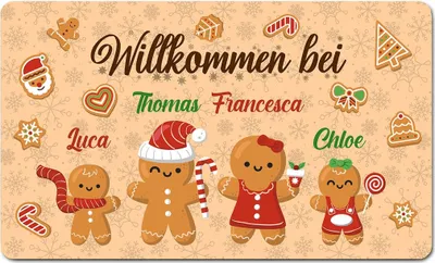 Produktbild von Personalisierte Weihnachten Fußmatte – Lebkuchen, Waschbar, Innen & Außen [140]