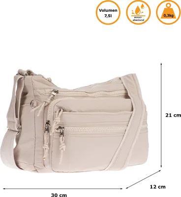 Produktbild von Große Damen Tasche Schultertasche Umhängetasche Henkeltasche Nylon Optik Bag Beige