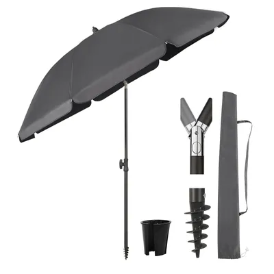 Produktbild von Sekey Sonnenschirm Rund Ø160cm Gartenschirm UV Schutz 50+ Strandschirm mit erdspieß & Schutzhülle, Neigungswinkel und Höhe verstellbar