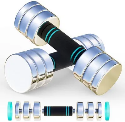 Produktbild von Unyqoos® Verstellbares Kurzhantel‑Set aus Stahl – kompakt, schaumstoffbezogener Griff & grüner Gummiring, verstellbare Gewichte für Zuhause