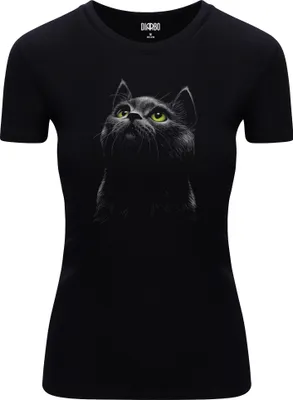 Produktbild von Diarbo Damen T-Shirt mit Aufdruck Wildtierporträts Schwarze Katze Schwarz Gr.XL