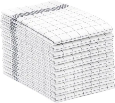 Zdjęcie produktu dla Zestaw 10 ręczników kuchennych Unyqoos® – 100% bawełna, 50 x 70 cm, 170 g/m², szare w kratkę, z pętelką do zawieszania, bardzo chłonne, certyfikat Öko-Tex Standard 100
